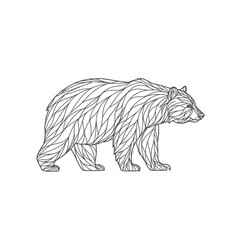 Geometric Line Art Drawing of a Walking Bear