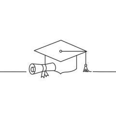 Graduation Cap and Diploma Line Art Illustration