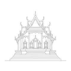 Gray Line Art Illustration of a Traditional Asian Temple