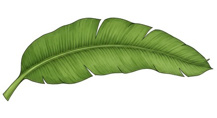 Obraz premium Green banana leaf with visible veins and tears isolated on a white background