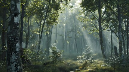 Fototapeta premium Dense Forest with Sunlight