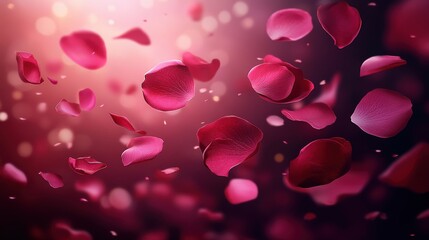 Rose petals or sakura flying petals, romantic background with realistic pink cherry flower petals flow or falling motion. Love, romance, floral spring season,cherry blossom