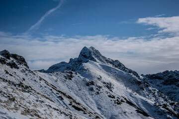 winter mountain peaks at sunrise