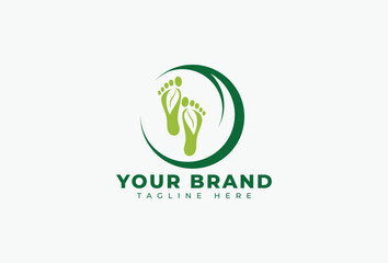 footprint with leaf for foot care or natural feet massage  health treatment logo design element
