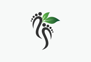 footprint and leaf for foot care or natural feet massage  health treatment logo design element