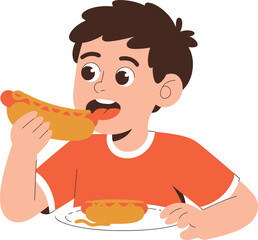 Boy Eating a Hot Dog