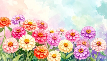 Fototapeta premium Colorful zinnia flowers in a garden