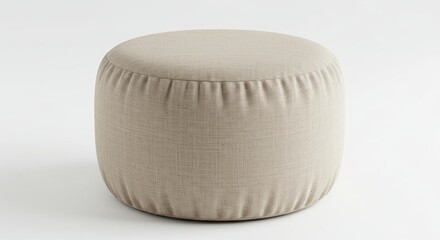 Minimalist Beige Fabric Pouf Ottoman