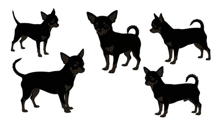 Silhouette Icon Set of Small Dogs – Chihuahua Dog Vector in 2x2 Grid