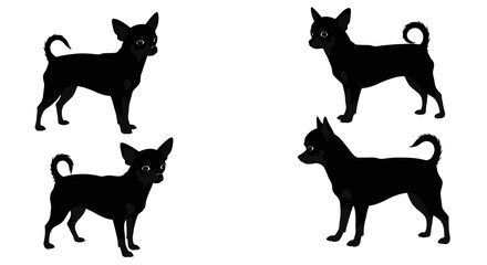 Silhouette Icon Set of Small Dogs – Chihuahua Dog Vector in 2x2 Grid