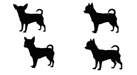 Silhouette Icon Set of Small Dogs – Chihuahua Dog Vector in 2x2 Grid