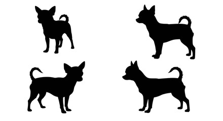 Silhouette Icon Set of Small Dogs – Chihuahua Dog Vector in 2x2 Grid