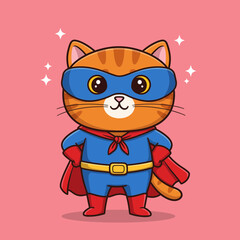 Cute Superhero Cat Cartoon – Masked Kitty in Cape Vector Illustration