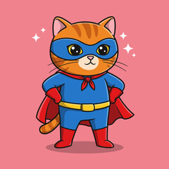 Cute Superhero Cat Cartoon – Masked Kitty in Cape Vector Illustration