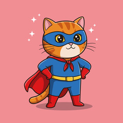 Cute Superhero Cat Cartoon – Masked Kitty in Cape Vector Illustration