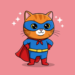 Cute Superhero Cat Cartoon – Masked Kitty in Cape Vector Illustration