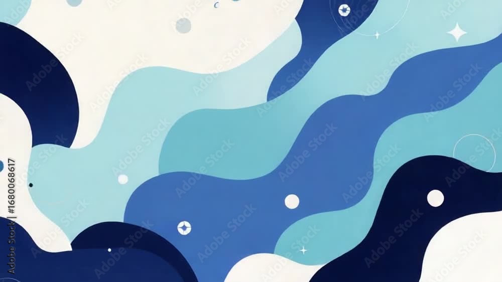 Poster abstract blue fluid shapes moving smoothly in dynamic digital art background