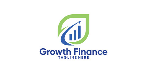 logo financial and growth leaves design with leaf grow up and arrow design modern creative.