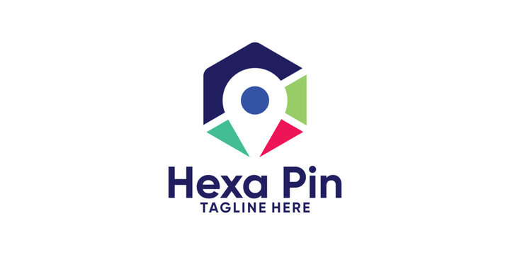 logo design hexagon and pin map,location,point,local,design modern creative.