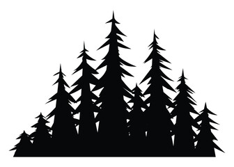 Obraz premium Silhouette of pine trees with sharp points forming a dense forest cluster. Vector cartoon illustration