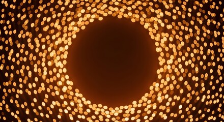 Abstract Bokeh Circle of Warm Golden Lights on a Dark Background with a Dark Center
