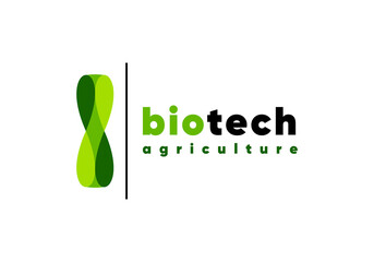 Agricultural biotechnology vector logo template. Curved green leaf vector logo design. Biotechnology logo suitable for Research and Development in Industry, Food, plants, animals, and developing micro