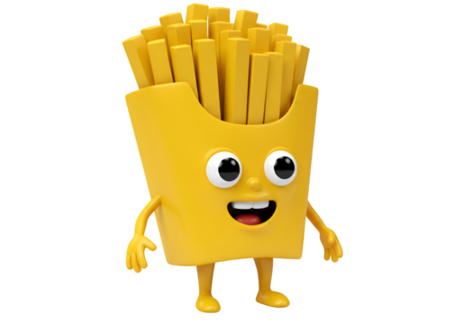 Cartoon French Fries Character: Fun Food Illustration on white background