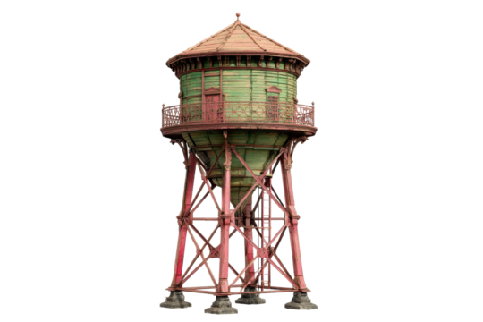 Vintage Railway Water Tower on Transparent Background