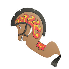 "3D render of another Javanese bamboo woven horse known as Jaran Kepang or Kuda Lumping for cultural dance in Java."