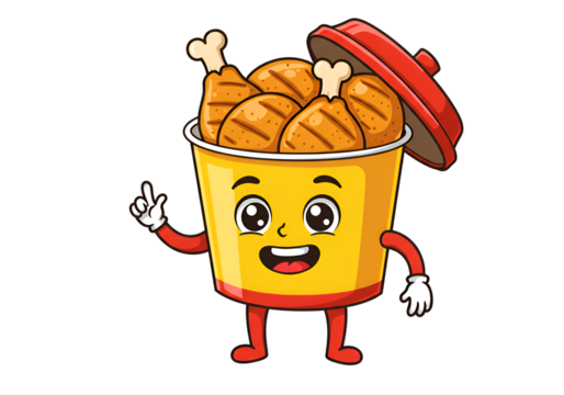 Cartoon Fried Chicken Bucket: A Delightful Illustration on white background - Powered by Adobe