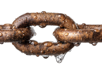 Rusted Chain Link with Water Droplets on Transparent Background
