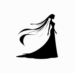 Bride Veil Flowing Silhouette – Elegant Wedding Woman with Long Veil