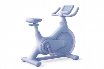 Purple stationary bicycle rendering, supporting fitness goals and home exercise, positioned against transparent backdrop