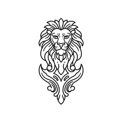 Majestic Lion Head Line Art with Ornate Detail
