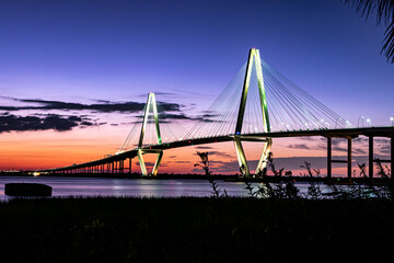 Arthur Ravenel Jr. Bridge Illuminated at Twilight, Charleston SC
