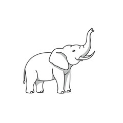 Playful Gray Elephant Illustration Line Art