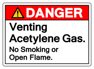 Danger Venting Acetylene Gas No Smoking No Open Flame Symbol Sign ,Vector Illustration, Isolate On White Background Label.EPS10
