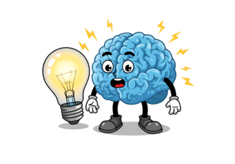 Brilliant Idea: Cartoon Brain & Lightbulb Illustration on white background