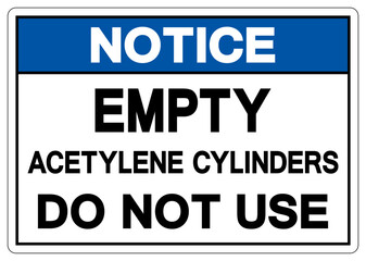 Fototapeta premium Notice Emply Acetylene Cylinder Do Not Use Symbol Sign ,Vector Illustration, Isolate On White Background Label.EPS10