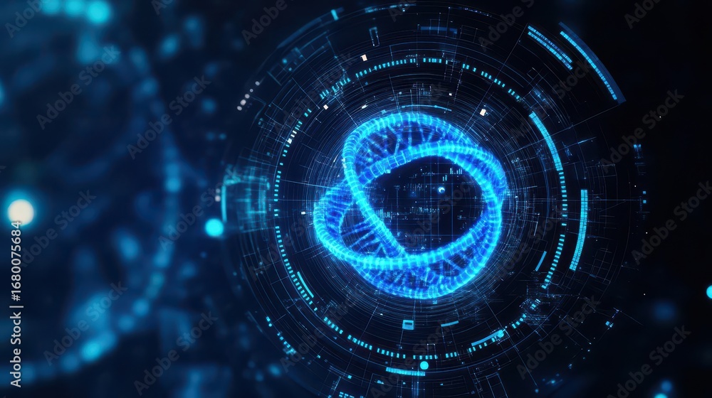 Aufkleber digital futuristic technology concept with glowing dna helix and data hologram representing innovati
