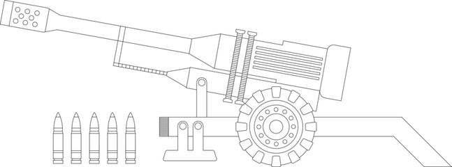 Obraz premium Hand drawn cannon artillery gun for coloring page. Defense, war, army, strategy, and weapon design concept