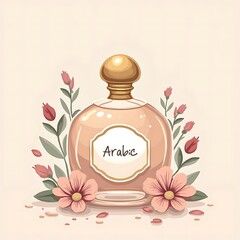 Perfume Bottle with Flowers Illustration for Cosmetic Product