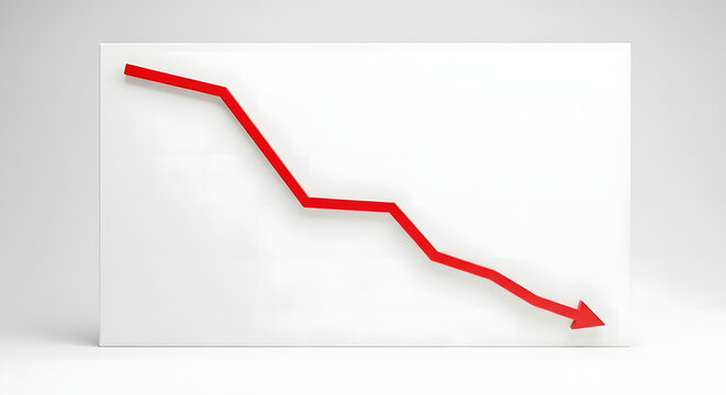 A red arrow showing a downward trend on a white background indicating loss or negative growth analysis