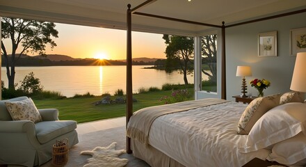 Lakeside Bedroom with Stunning Sunset View