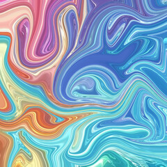 Fototapeta premium Fluid swirl of vivid colors blending aqua, blue, orange, and pink in a mesmerizing liquid marble effect