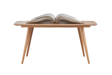 Open Book on Wooden Table Isolated on Transparent Background