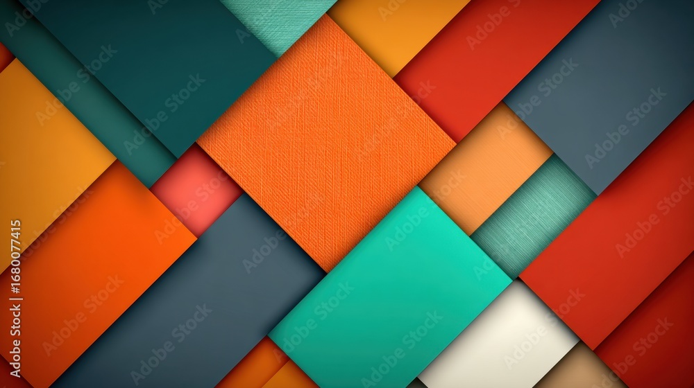 Poster colorful geometric patterns create an abstract design with layered paper textures in vibrant hues su