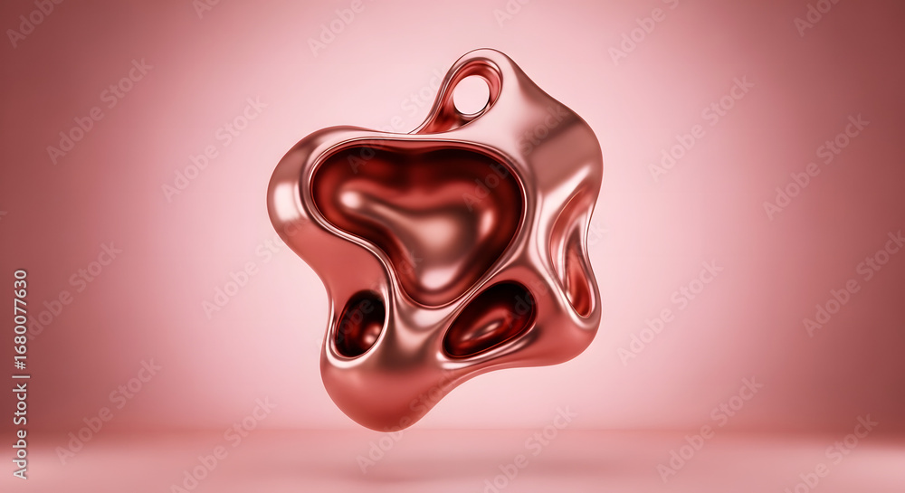 Poster elegant abstract rose gold design object with fluid shapes and smooth surface on a pink background