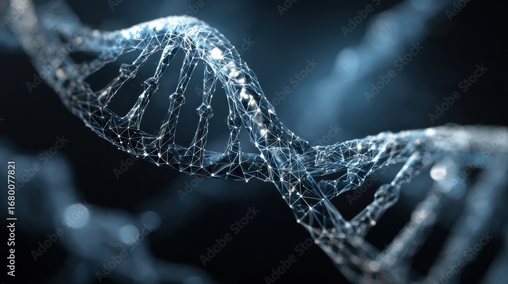 Poster Innovative Representation of DNA Structure Showcasing Molecular Connectivity and Complexity in a High-Tech Visual Style