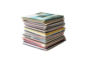 Stack of Vinyl Records in Sleeves on Transparent Background